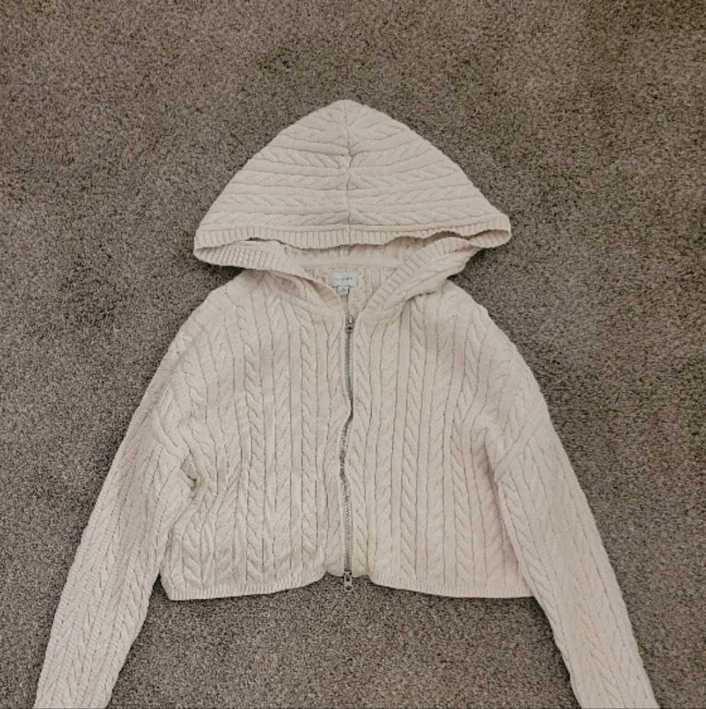 Cream Cable Knit Hooded Sweater